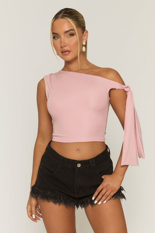 Pink One Shoulder Tie Side Top - Malta