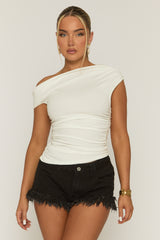 White Rib One Shoulder Asymmetric Top - Prague