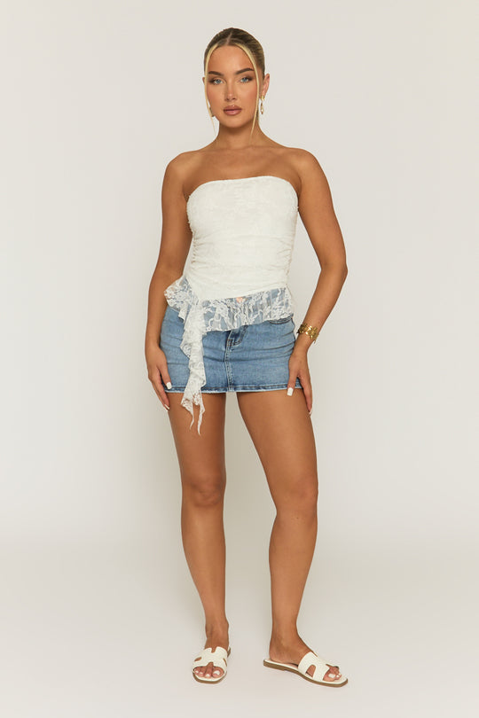 White Lace Bandeau Frill Hem Top - Tianna