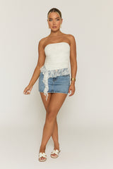 White Lace Bandeau Frill Hem Top - Tianna