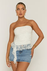 White Lace Bandeau Frill Hem Top - Tianna