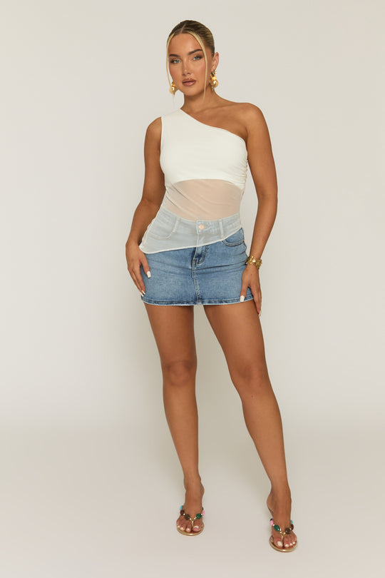 White Mesh One Shoulder Asymmetric Top - Andorra
