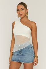 White Mesh One Shoulder Asymmetric Top - Andorra