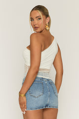 White Mesh One Shoulder Asymmetric Top - Andorra