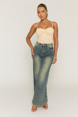 Beige Ruched Front Padded Bust Bodysuit - Budapest