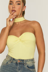 Yellow Ruched Bust Choker Detail Bodysuit - Singapore