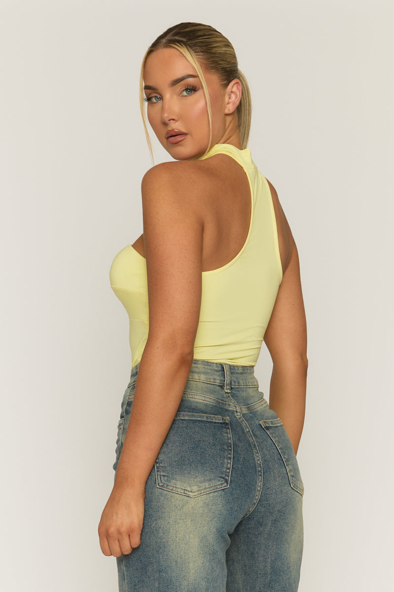 Yellow Ruched Bust Choker Detail Bodysuit - Singapore