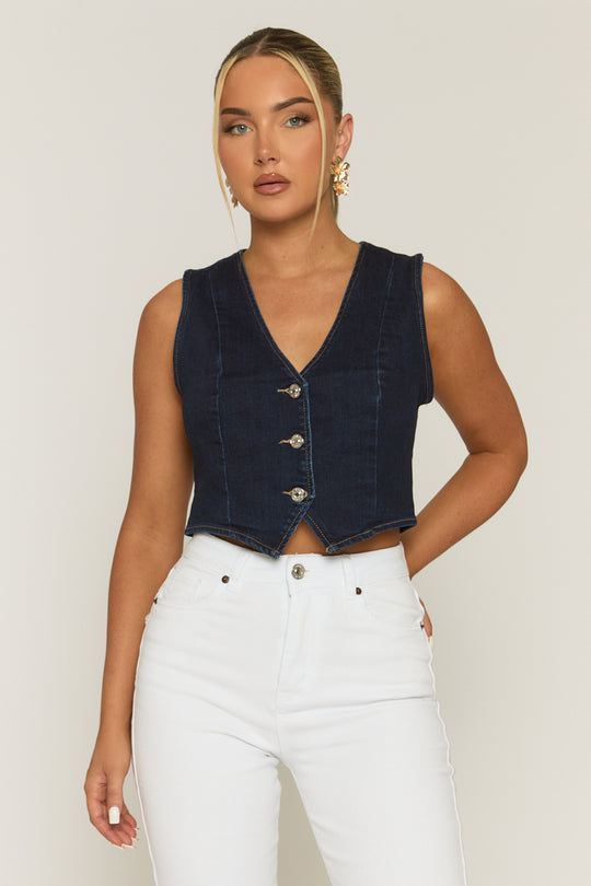 Indigo Blue Denim Waistcoat - Milan