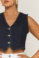 Indigo Blue Denim Waistcoat - Milan