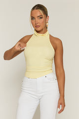 Butter Yellow Halter Cowl Neck Top - Nice