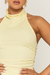 Butter Yellow Halter Cowl Neck Top - Nice