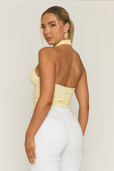 Butter Yellow Halter Cowl Neck Top - Nice