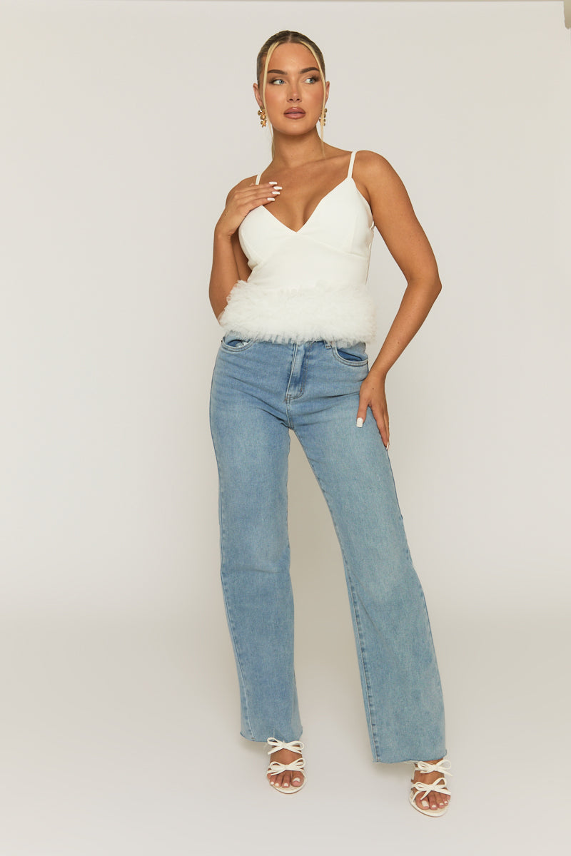 White Ruffle Hem Cami Top - Cairo