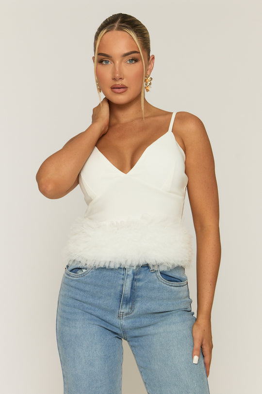 White Ruffle Hem Cami Top - Cairo
