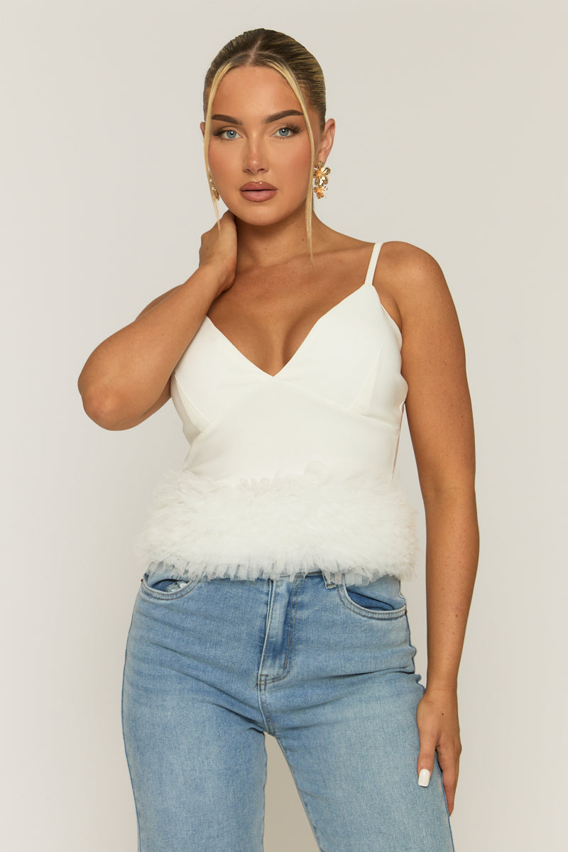 White Ruffle Hem Cami Top - Cairo