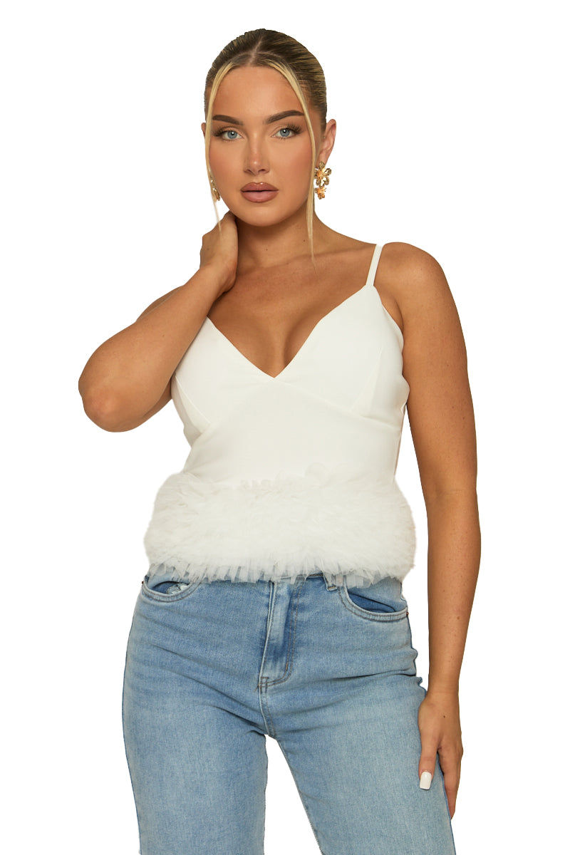 White Ruffle Hem Cami Top - Cairo