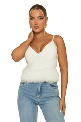 White Ruffle Hem Cami Top - Cairo