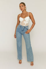 White Floral Embroidered Mesh Bodysuit - Rouen