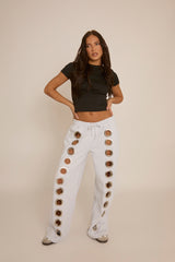 Grey Eyelet Wide Leg Joggers - Serena