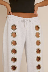 Grey Eyelet Wide Leg Joggers - Serena