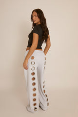 Grey Eyelet Wide Leg Joggers - Serena