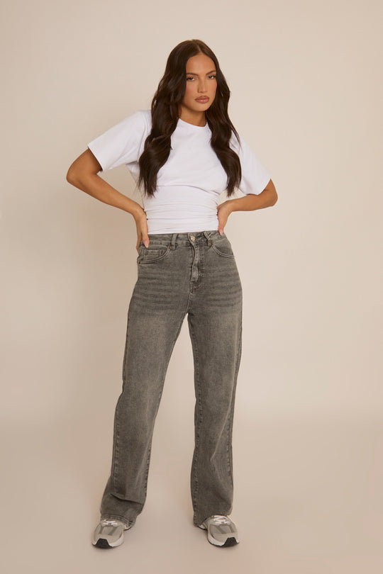 Dark Grey Stretch Straight Leg Jeans - Scarlett