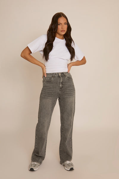 Dark Grey Stretch Straight Leg Jeans - Scarlett