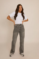 Dark Grey Stretch Straight Leg Jeans - Scarlett