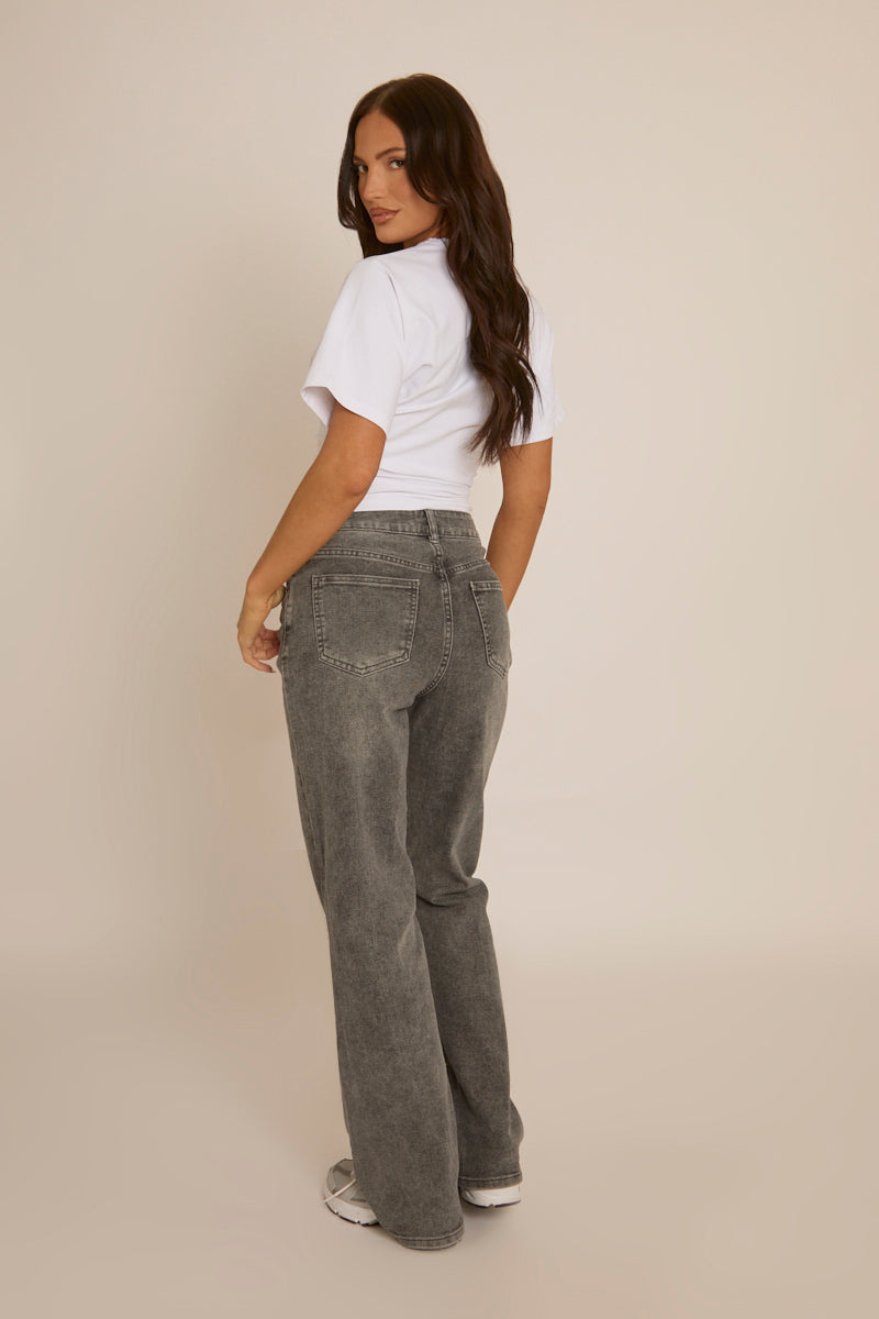 Dark Grey Stretch Straight Leg Jeans - Scarlett
