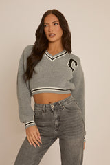 Grey Varsity Crop Jumper - Rory