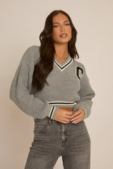 Grey Varsity Crop Jumper - Rory