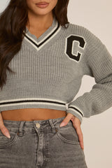Grey Varsity Crop Jumper - Rory