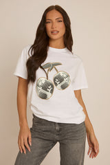 White Disco Cherry Tshirt - Selah