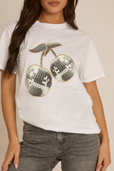White Disco Cherry Tshirt - Selah