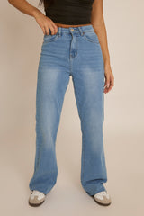 Blue Stretch Straight Leg Frayed Hem Jeans - Scarlett