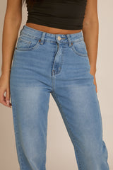 Blue Stretch Straight Leg Frayed Hem Jeans - Scarlett