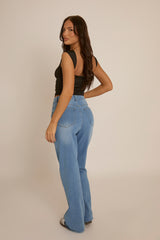 Blue Stretch Straight Leg Frayed Hem Jeans - Scarlett
