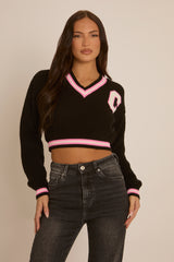 Black Varsity Crop Jumper - Rory