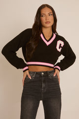Black Varsity Crop Jumper - Rory