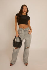 Black Slinky Open Back Crop Top - Alexandria