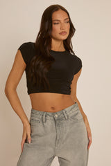Black Slinky Open Back Crop Top - Alexandria