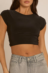 Black Slinky Open Back Crop Top - Alexandria
