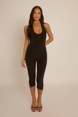 Black Open Back Capri Length Jumpsuit - Wendy