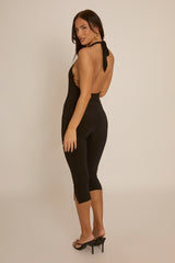 Black Open Back Capri Length Jumpsuit - Wendy