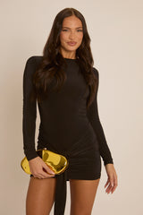 Black Knot Front Long Sleeve Mini Dress - Juliet