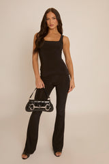 Black Slinky Top and Kick flare Trouser Co-ord - Emilia