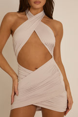 Grey Halter Neck Wrap Mini Dress - Cathleen