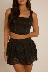 Black Lace Corset and Ruffle Mini Skirt Co-Ord - Ariel