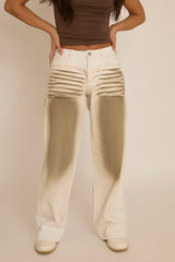 White Brown Spray Wash Low Rise Wide Leg Jeans - Heidi