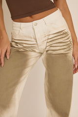 White Brown Spray Wash Low Rise Wide Leg Jeans - Heidi